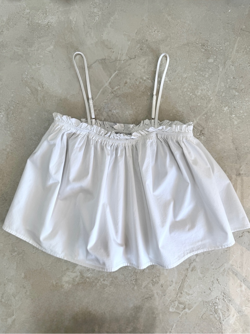 White Cotton Swing Crop Top Off Shoulder Ruffle Trim Size S Cottagecore Coquette